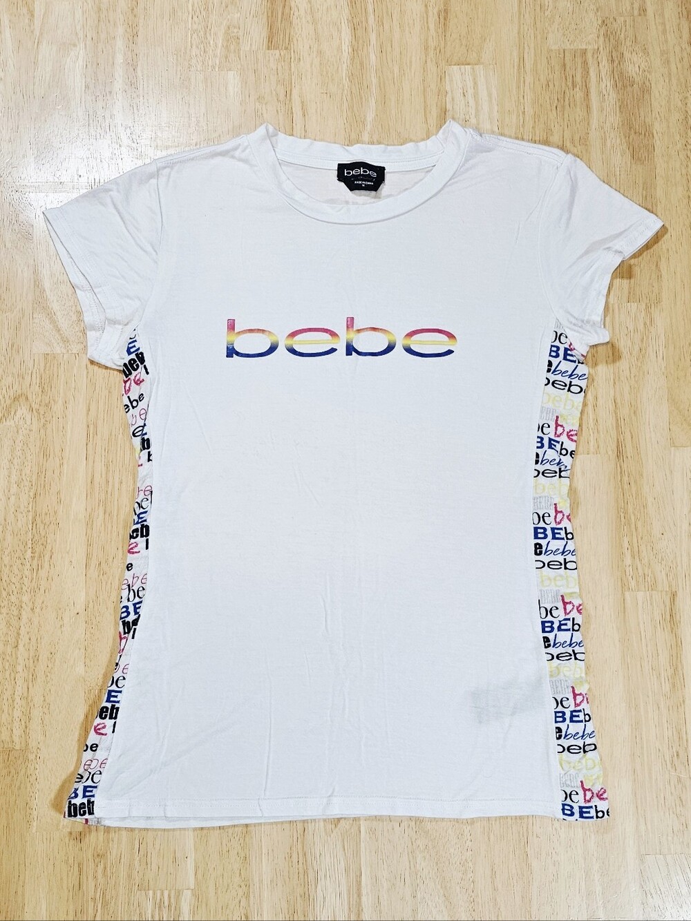Bebe Short-Sleeve Tee with Multicolor Logo